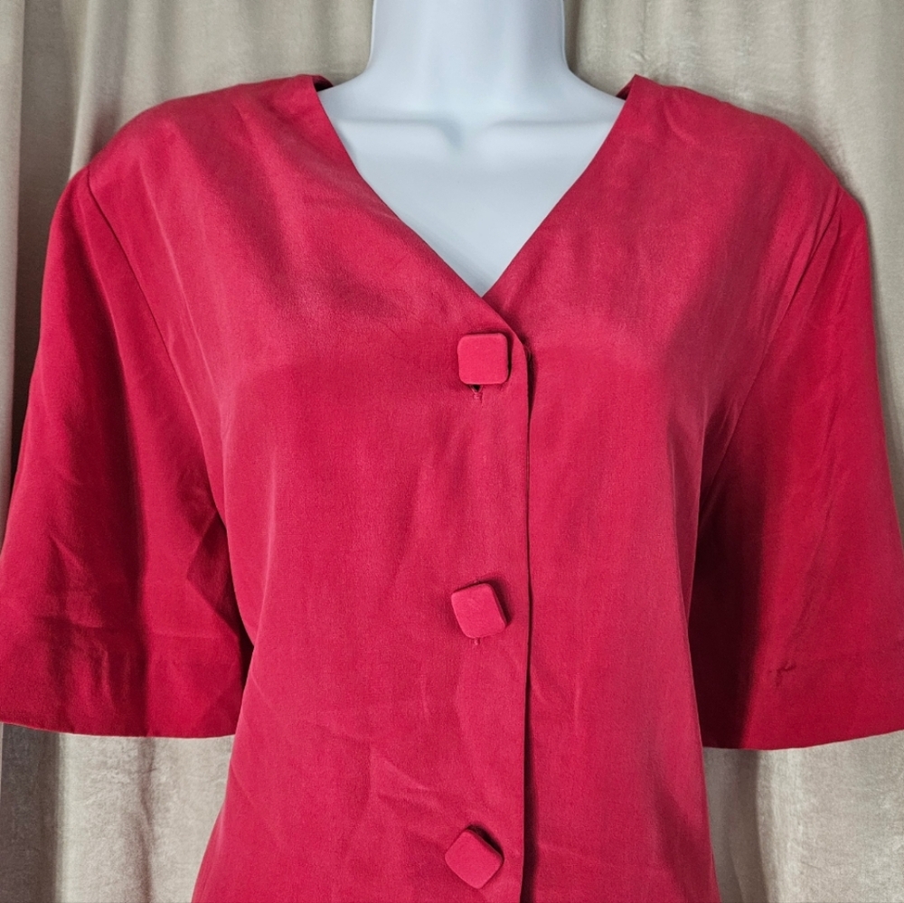 Vintage Y Lev pink silk shirt shift dress Womens 14 - Picture 6 of 9